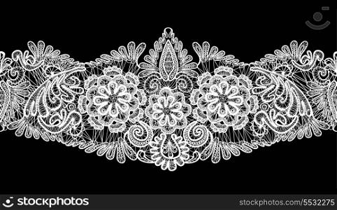 Seamless stripe - floral lace ornament - white on black background