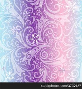 Seamless striped christmas pattern with translucent vintage curls and snowflakes (vector EPS 10)