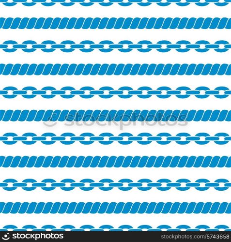 Seamless striped pattern in marine style with ropes and chains. Vector illustration.