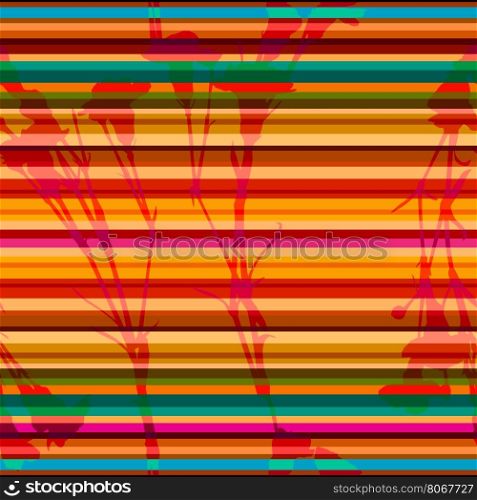 Seamless striped pattern of carnation multicoloured silhouettes