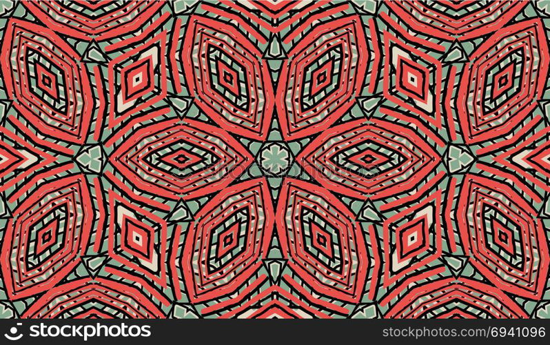 Seamless striped vector pattern. Colored decorative repainting background with tribal and ethnic motifs. Abstract geometric roughly hatched shapes. Circular design.