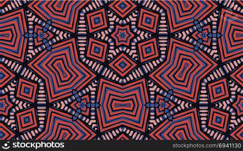 Seamless striped vector pattern. Colored decorative repainting background with tribal and ethnic motifs. Abstract geometric roughly hatched shapes. Circular design.