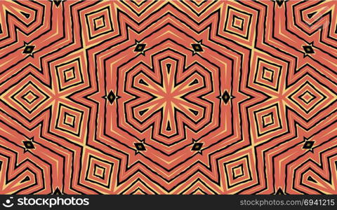 Seamless striped vector pattern. Colored decorative repainting background with tribal and ethnic motifs. Abstract geometric roughly hatched shapes. Circular design.