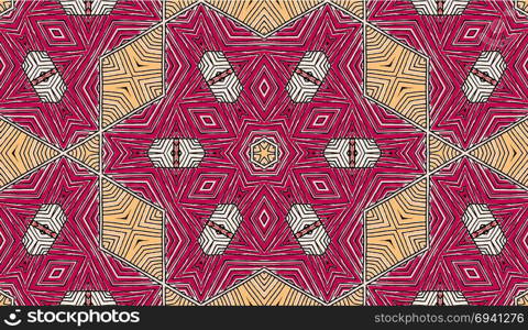 Seamless striped vector pattern. Colored decorative repainting background with tribal and ethnic motifs. Abstract geometric roughly hatched shapes. Circular design.