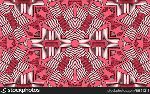 Seamless striped vector pattern. Colored decorative repainting background with tribal and ethnic motifs. Abstract geometric roughly hatched shapes. Circular design.