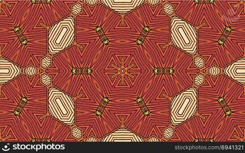 Seamless striped vector pattern. Colored decorative repainting background with tribal and ethnic motifs. Abstract geometric roughly hatched shapes. Circular design.