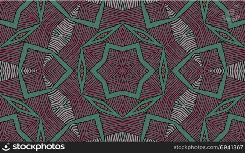 Seamless striped vector pattern. Colored decorative repainting background with tribal and ethnic motifs. Abstract geometric roughly hatched shapes. Circular design.