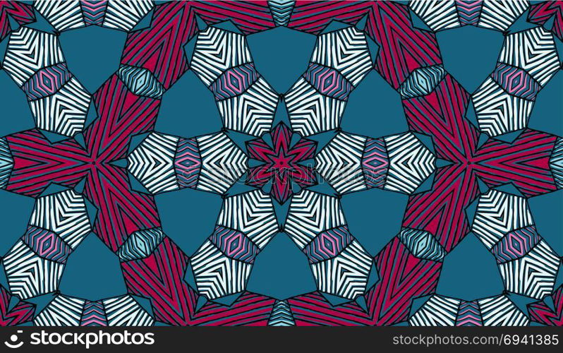 Seamless striped vector pattern. Colored decorative repainting background with tribal and ethnic motifs. Abstract geometric roughly hatched shapes. Circular design.