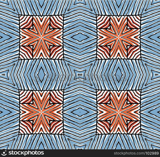 Seamless striped vector pattern. Vintage colored decorative repainting background with tribal and ethnic motifs. Abstract geometric roughly hatched shapes colored with hand drawn brush stokes.