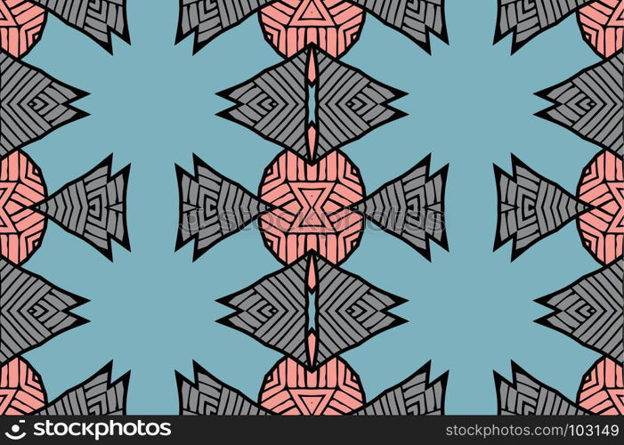 Seamless striped vector pattern. Vintage colored decorative repainting background with tribal and ethnic motifs. Abstract geometric roughly hatched shapes colored with hand drawn brush stokes.