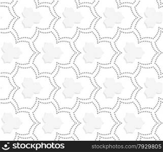 Seamless stylish dotted geometric background. Modern abstract pattern made with dotts. Flat monochrome design.Gray dotted three pedal pointy flowers with center.