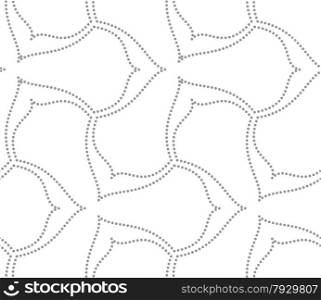 Seamless stylish dotted geometric background. Modern abstract pattern made with dotts. Flat monochrome design.Gray dotted wavy lines three pedal flowers.