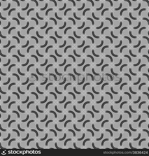 Seamless stylish geometric background. Modern abstract pattern. Flat monochrome design.Gray ornament with offset intersecting rounded shapes.