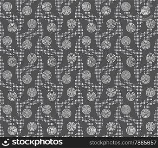 Seamless stylish geometric background. Modern abstract pattern. Flat monochrome design.Repeating ornament vertical dotted stripes with circles on gray.