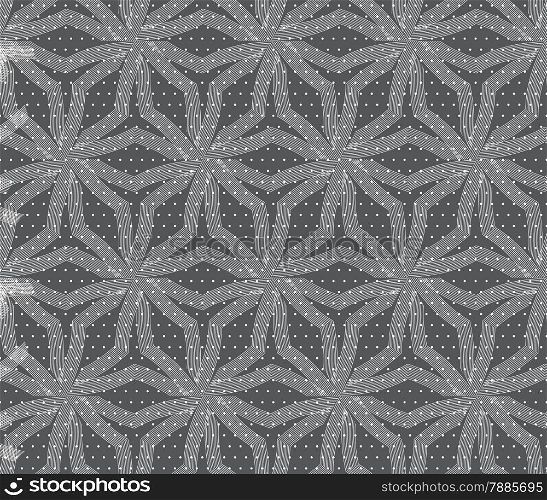 Seamless stylish geometric background. Modern abstract pattern. Flat monochrome design.Repeating ornament stars with lines on gray textured with dots.