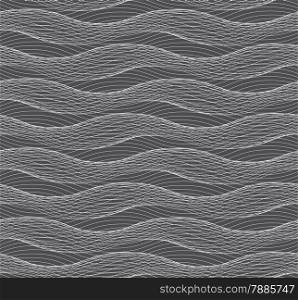 Seamless stylish geometric background. Modern abstract pattern. Flat monochrome design.Repeating ornament of many gray horizontal wavy lines on dark gray.