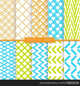 Seamless stylish geometric background set. Simple patterns.Each pattern grouped on separate layer under cover. Easy to edit or recolor.