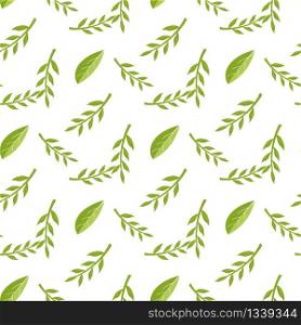 Seamless Stylized Decorative Leaf Pattern. Summer Leaves Surface Design. Flat Fabric, Wrapping Paper. Cartoon Background. Abstract Natural Style Vector. Illustration with Simple Repeatable Motif. Cartoon Seamless Stylized Decorative Leaf Pattern