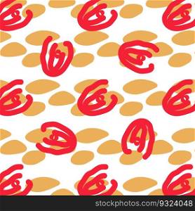 Seamless summer color pattern of abstract shapes. Silhouette of pebbles and squiggles. Background design, packaging, fabric. Vector illustration.  