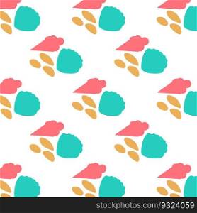 Seamless summer color pattern of abstract shapes.Silhouette of shells, ice cream and pebbles. Background design, packaging, fabric. Vector illustration.  