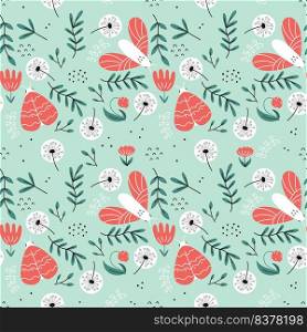 Seamless summer pattern. Butterfly and flower garden. Background for sewing clothes and printing on fabric. Wallpaper.