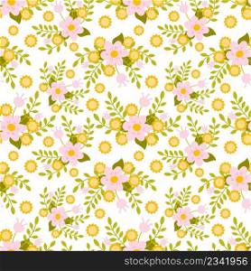 Seamless summer pattern. Floral ornament. Chamomile, dandelion and green branch. Endless background for textiles. Printing on fabric and wrapping paper.