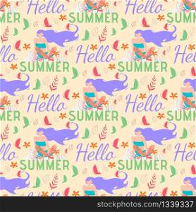 Seamless Summer Pattern with Female Character. Attractive Woman Sitting on Greeting Letters. Butterflies Flying around. Vector Illustration with Repeat Design. Natural Endless Wallpaper. Seamless Summer Pattern with Female Character