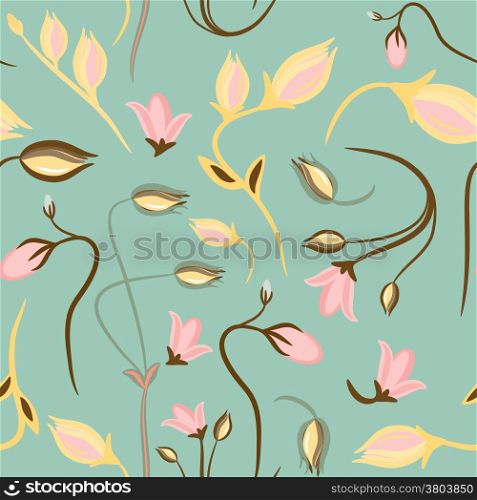 seamless summer tiny floral pattern on blue background