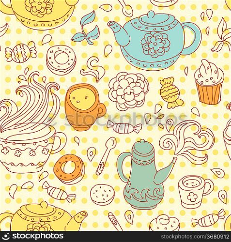seamless tea pattern - vector illustration