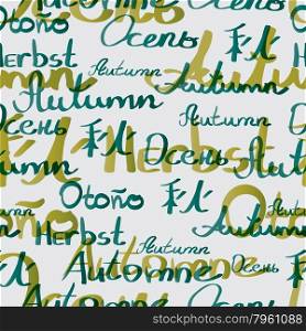 Seamless textile pattern of autumn inscriptions in different languages