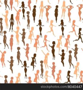 Seamless textile pattern with vector modern flat design silhouette woman dressed in swimsuit is standing