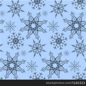 Seamless texture in blue colors with variety of snowflakes. Vector background for wrapping paper, wallpaper, fabric and your design. Seamless texture in blue colors with variety of snowflakes. Vect