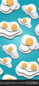 Seamless texture of 3d fried eggs cut out from paper. Fried eggs. Vector Pattern for your design. Seamless texture of 3d fried eggs cut out from paper. Fried eggs