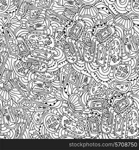 Seamless texture of black and white color with a print style Tribal. Vector illustration.