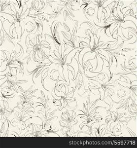 Seamless texture of blooming lilies. Vector illustration.