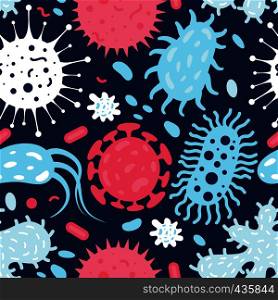 Seamless texture of doodle microbes. Background microbe and virus. Vector illustration. Seamless texture of doodle microbes