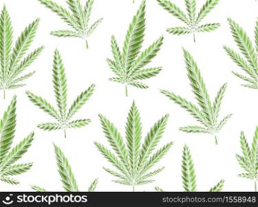 Seamless texture of green leaves of marijuana on a white background. Vector herbs pattern for fabrics, wallpapers and your creativity.. Seamless texture of green leaves of marijuana on a white background. Vector herbs pattern