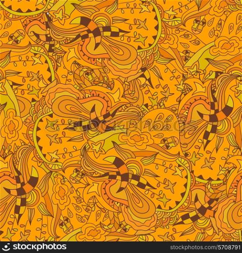 Seamless texture of orange flowers in a simple style. Vector illustration.