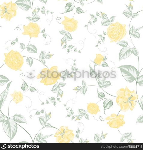 Seamless texture of pastel yellow roses for textiles. Vector illustration.