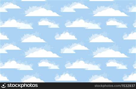 Seamless texture of white clouds with watercolor spray on blue sky. Vector childrens pattern for wallpaper, fabrics and your design. Seamless texture of white clouds with watercolor spray on blue sky.