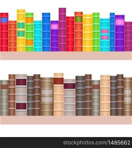 Seamless texture shelves with a variety of books. Rainbow Books. Vector element for your creativity. Seamless texture shelves with a variety of books. Rainbow Books.