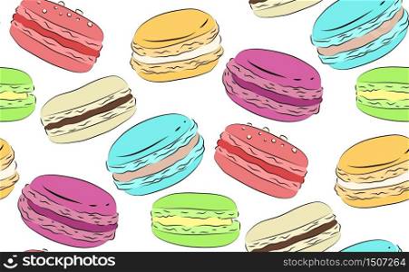 Seamless texture with a drawing of multicolored macaroons. Vector pattern for wrappers, fabrics, wallpaper and your creativity. Seamless texture with a drawing of multicolored macaroons.
