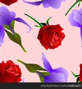 Seamless texture with a rose and iris
