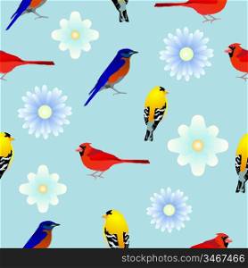 seamless texture with birds and flowers