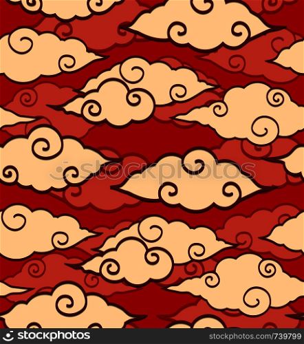 Seamless texture with Chinese clouds on red background. Vector pattern for wrapping paper, backgrounds, wallpapers and your creativity. Seamless texture with Chinese clouds on red background. Vector pattern