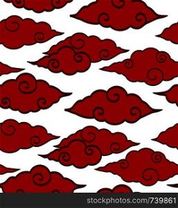 Seamless texture with Chinese red clouds on a white background. Vector pattern for wrapping paper, backgrounds, wallpapers and your creativity. Seamless texture with Chinese red clouds on a white background. Vector pattern