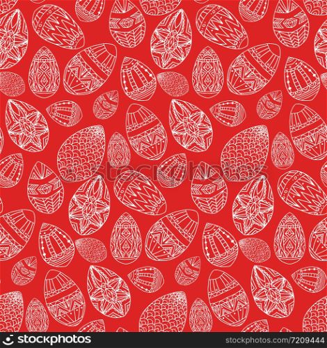 Seamless texture with festive doodle eggs with boho pattern. Vector element for invitations, brochures, greeting cards, and your design. Seamless texture with festive doodle eggs with boho pattern. Vec