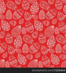 Seamless texture with festive doodle eggs with boho pattern. Vector element for invitations, brochures, greeting cards, and your design. Seamless texture with festive doodle eggs with boho pattern. Vec