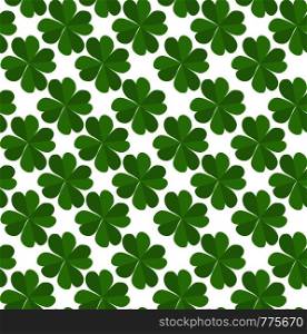 Seamless texture with flat lucky four-leaf clover on a white background. Vector pattern for your creativity. Seamless texture with flat lucky four-leaf clover
