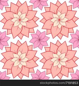 Seamless texture with pink lotus flowers. Vector background for spa centers, yoga studios, postcards and your design. Seamless texture with pink lotus flowers. Vector background for